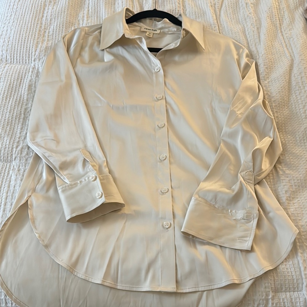 NWT Cream Satin Button-Up Blouse
